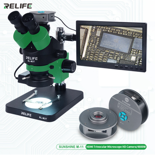 Relife RL-M3T Trinocular HD Stereo Microscope - Green